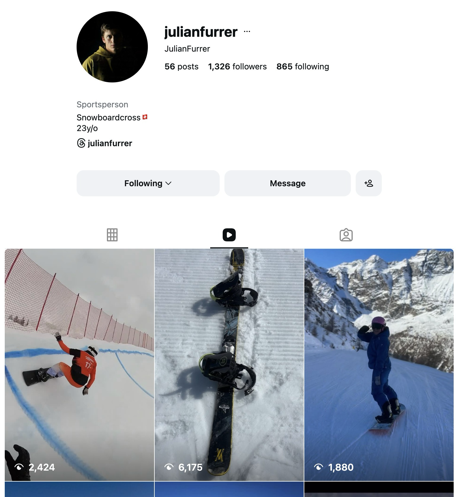 Instagram-Profil von Julian Furrer